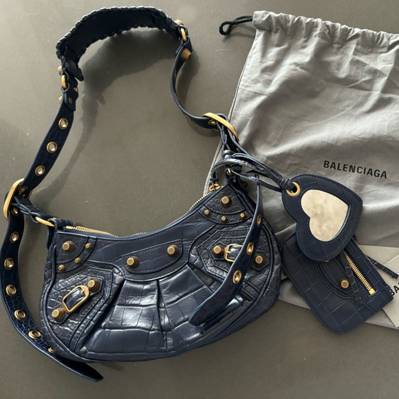 COPY - Balenciaga XS Le Cagole Croc-Embossed Leather Shoulder Bag in Navy - Picture 1 of 6